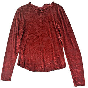 Anthropologie LG Red Velvet Burnout Lace Romantic Vampire Goth Glam back ribbon